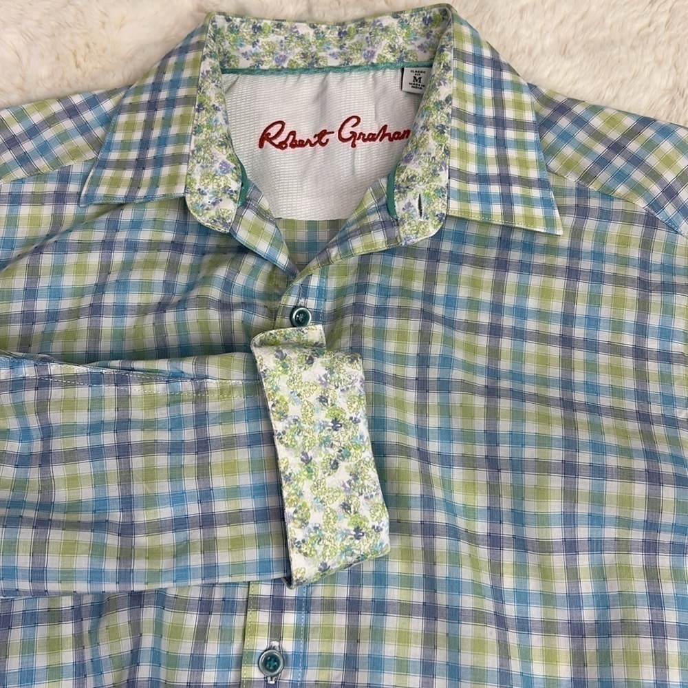 Robert Graham Plaid Pastel Colors Button-Down Long Sleeve Flip Cuff Shirt Size M